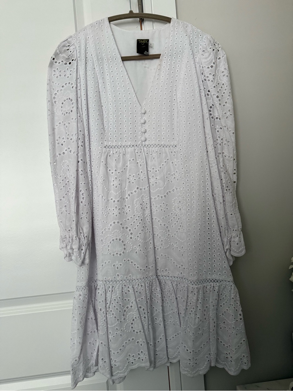 Taylor brand White Eyelet Long Sleeve Tiered Dress- size 10